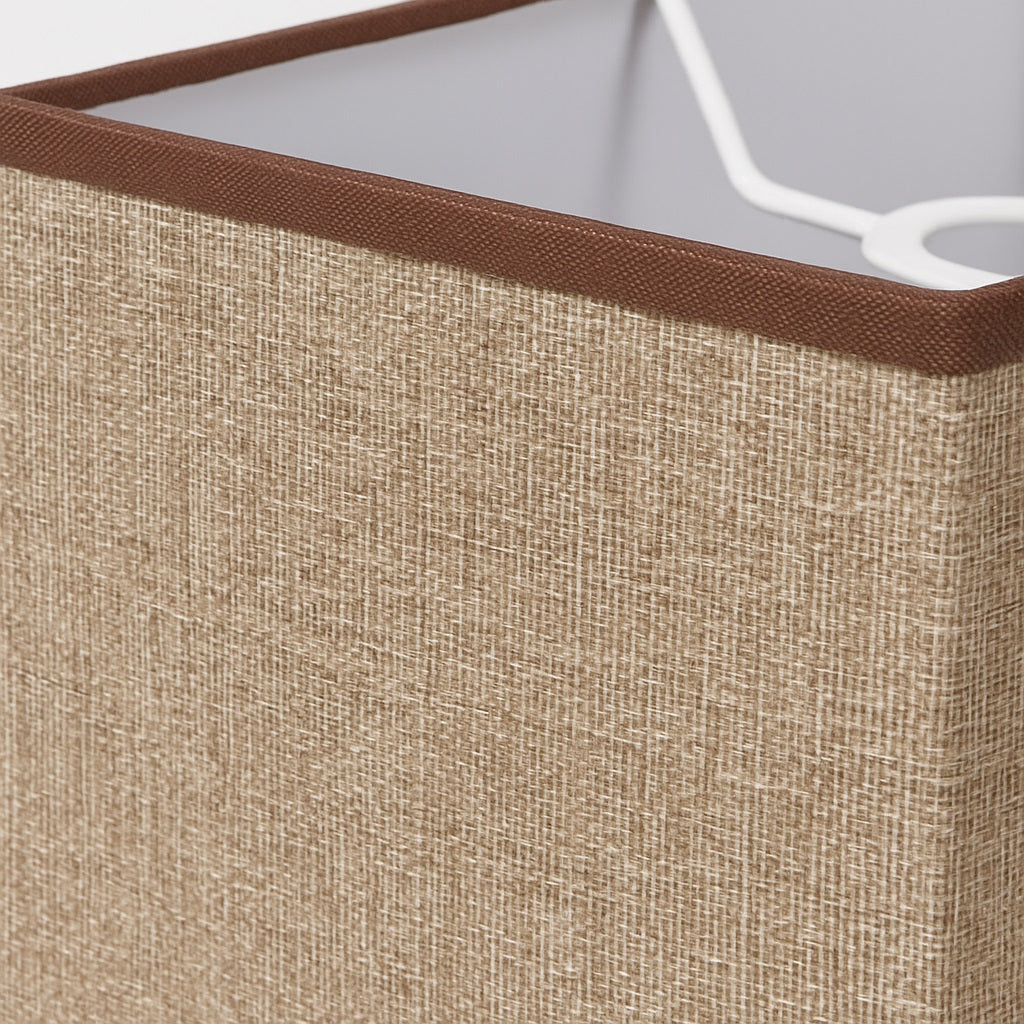 Zoom Abat-jour rectangulaire textile avec bord marron, parfait pour lampe de chambre ou séjour.