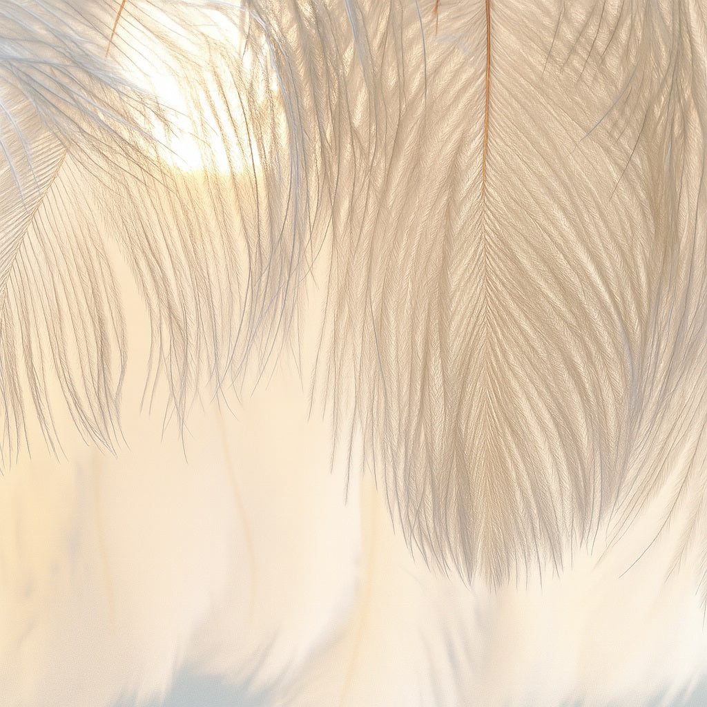 Gros plan sur les plumes naturelles d’une applique, texture fine et lumière chaude en transparence.