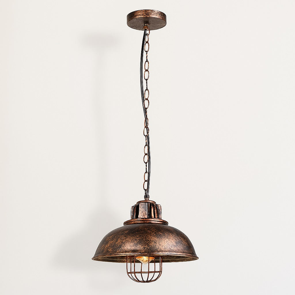 Suspension abat-jour en métal rouille avec grille, chaîne vintage, lampe industrielle rétro compatible ampoule E27