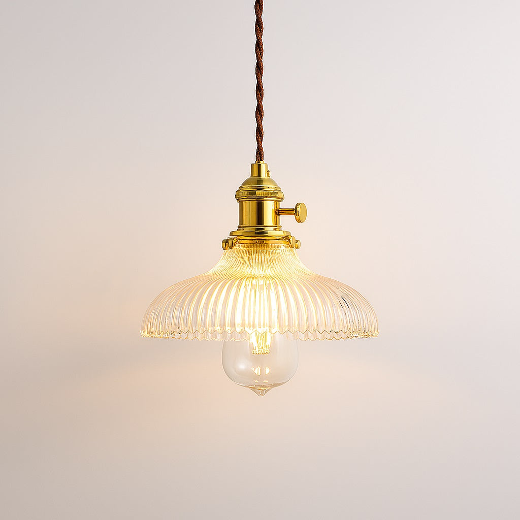 Abat jour en verre nervuré doré, suspension décorative élégante pour éclairage vintage et design