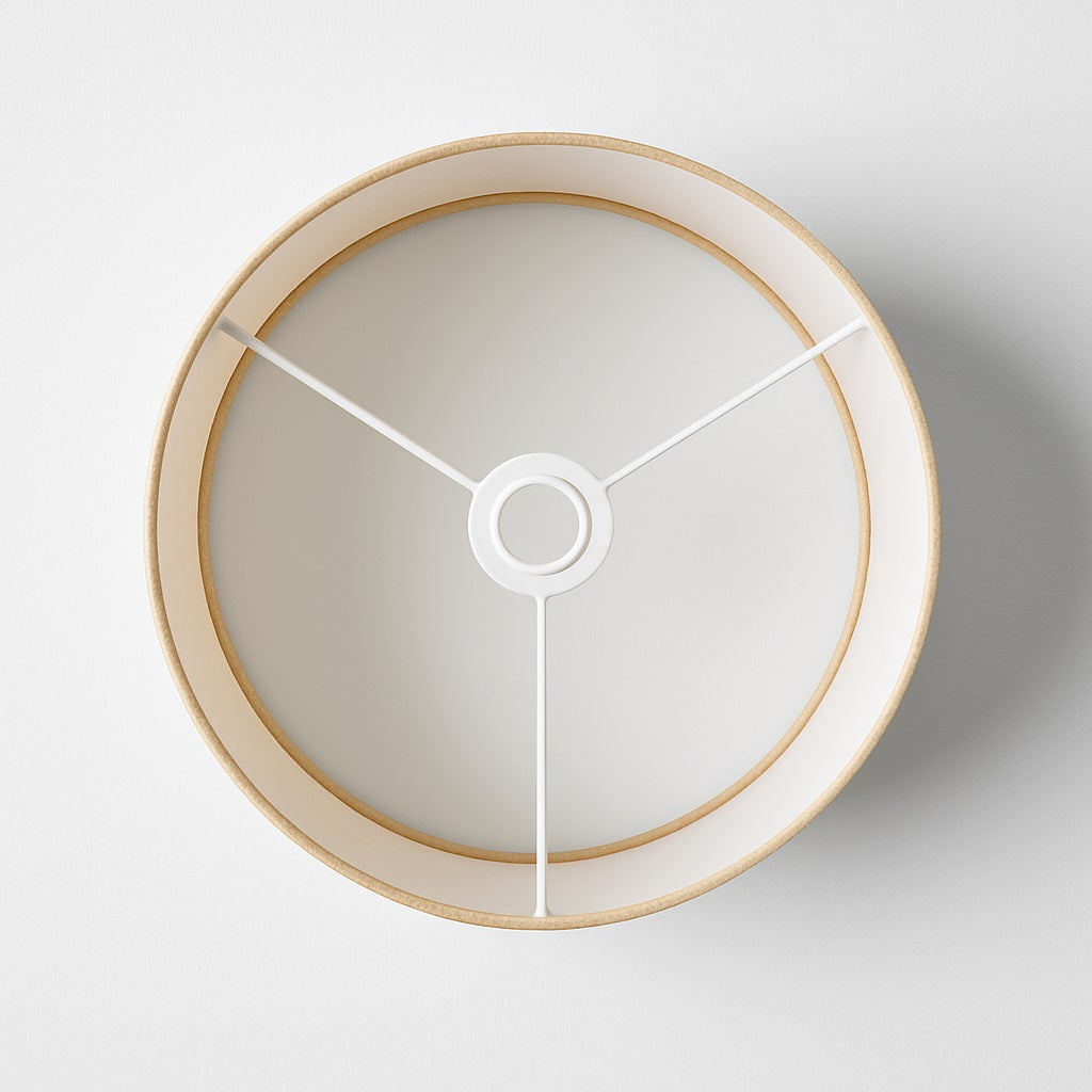 Vue intérieure de l’abat-jour Aurélia lin naturel pour lampe de chevet ou lampadaire, douille E27 apparente.