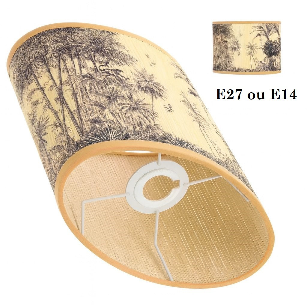 Abat-jour ovale imprimé jungle tropicale compatible E27 ou E14