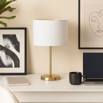 Abat-jour cylindrique blanc sur pied en laiton, style moderne et épuré, parfait abat-jour lampadaire.
