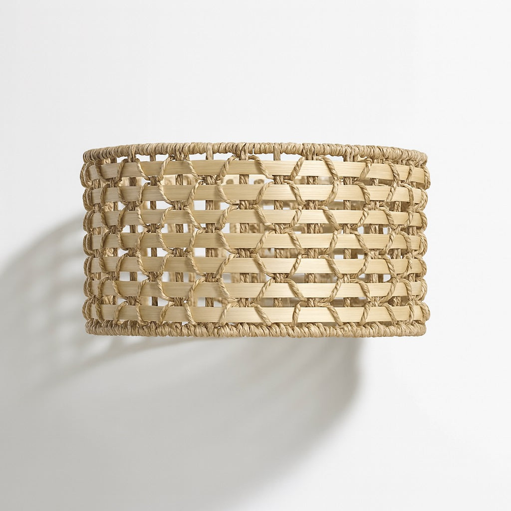 Abat-jour en rotin tressé naturel, forme tambour, pour lampe sur pied ou suspension
