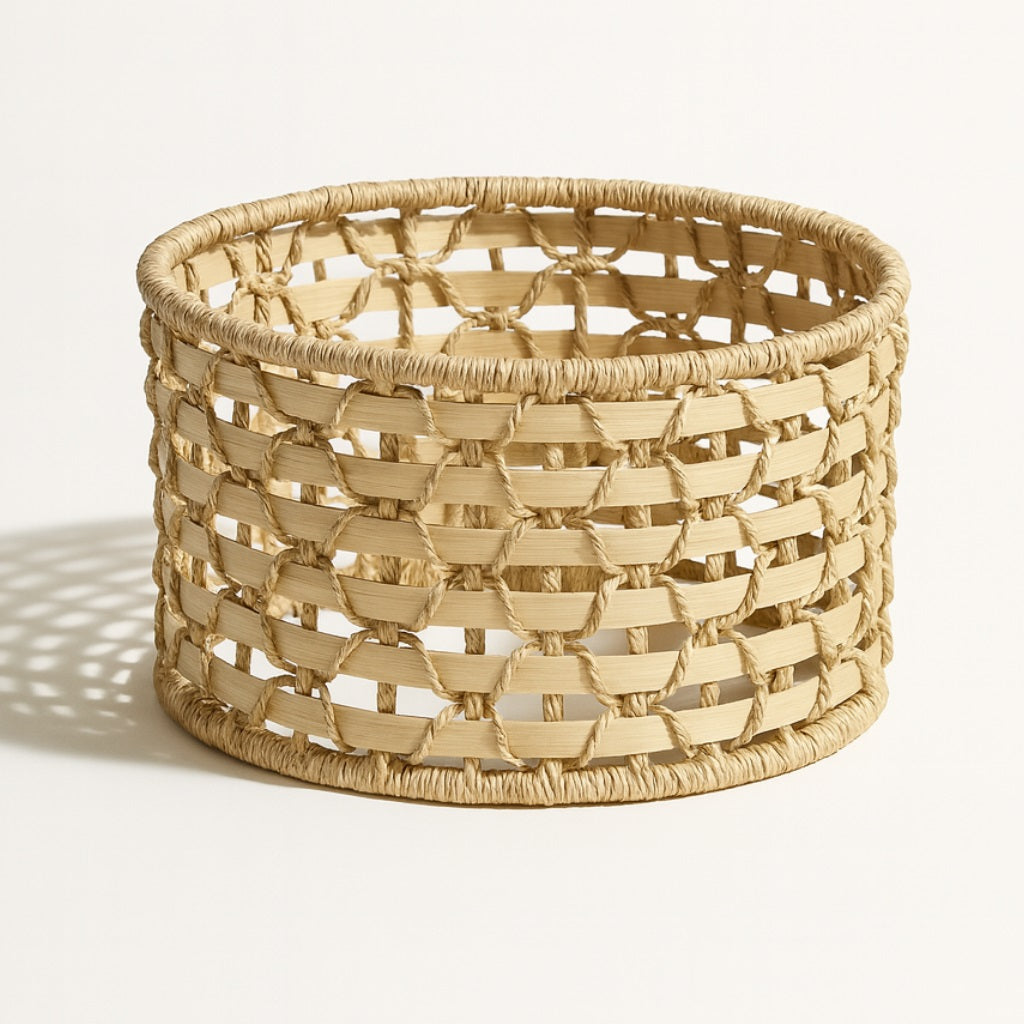 Abat-jour en rotin tressé naturel, forme tambour, pour lampe sur pied ou suspension