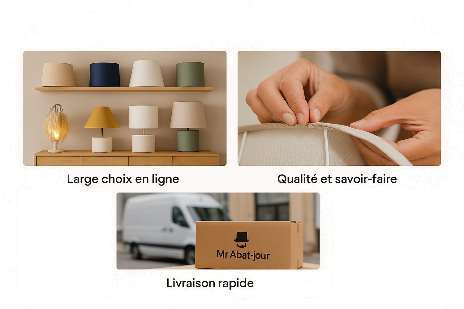 Abat-jour de qualité, large choix en ligne, savoir-faire artisanal et livraison rapide avec Mr Abat-jour.