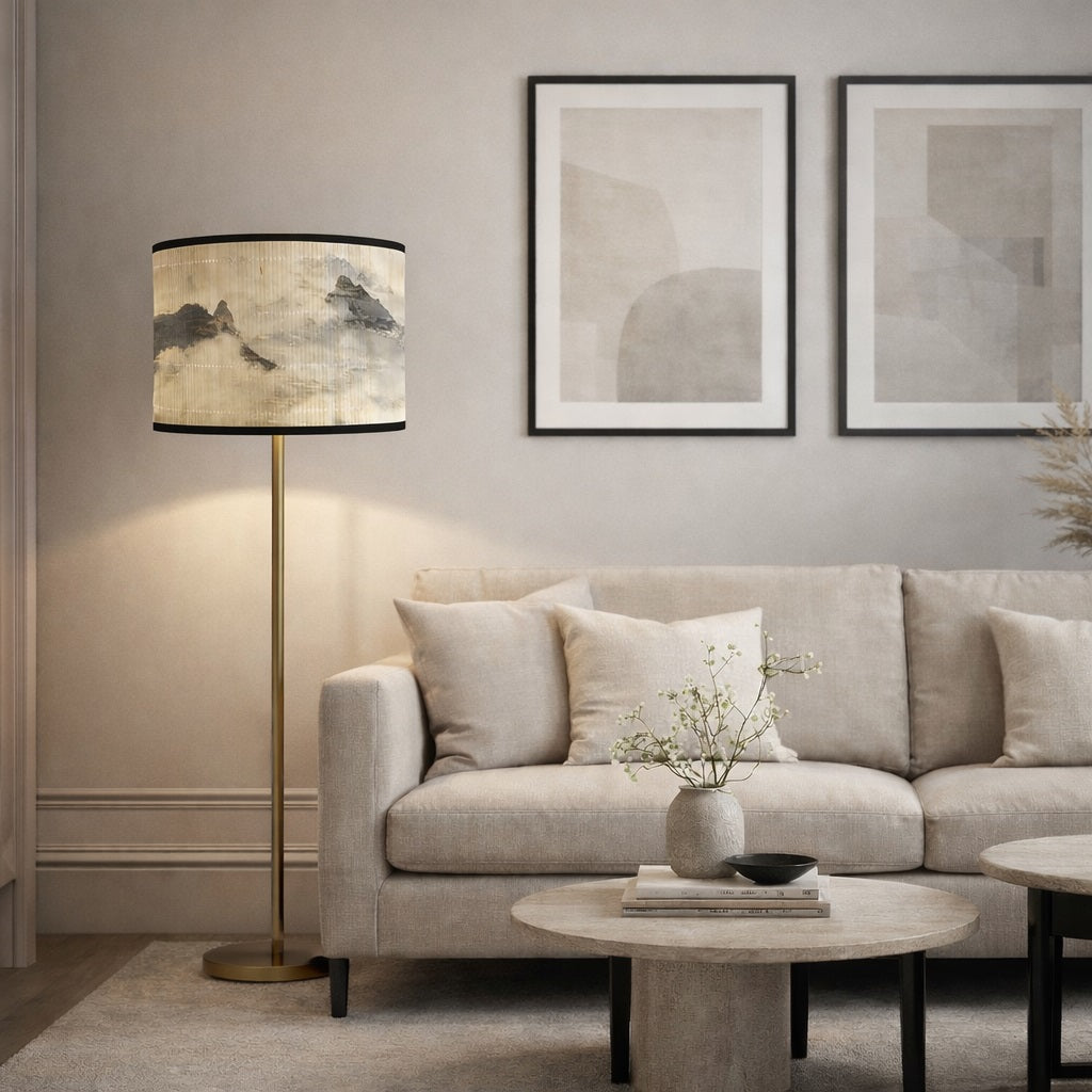 Abat-jour lampe design monté sur lampadaire, abat-jour design décoratif diffusant une lumière douce et apaisante