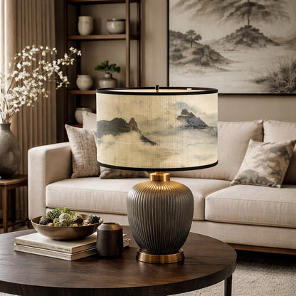 Abat-jour lampe posé sur une lampe de table, abat-jour design inspiré de paysages asiatiques élégants