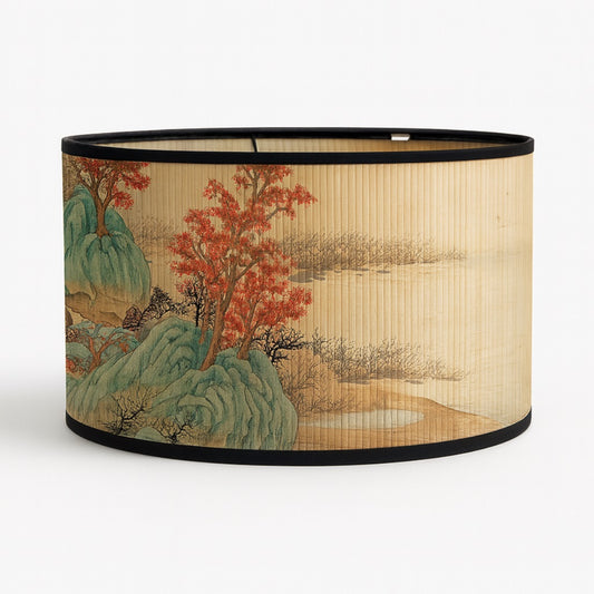 Abat-jour décoratif paysage érable, abat-jour lampadaire en bambou aux teintes naturelles et rouges