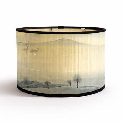 Abat-jour lampe cylindrique à motif paysage brumeux et cerfs, abat-jour design en bambou aux tons doux