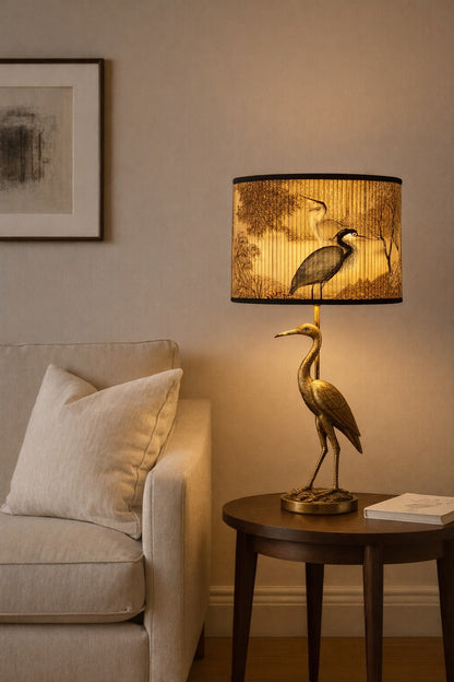 Abat-jour imprimé oiseaux allumé sur lampe décorative, lumière douce pour salon raffiné