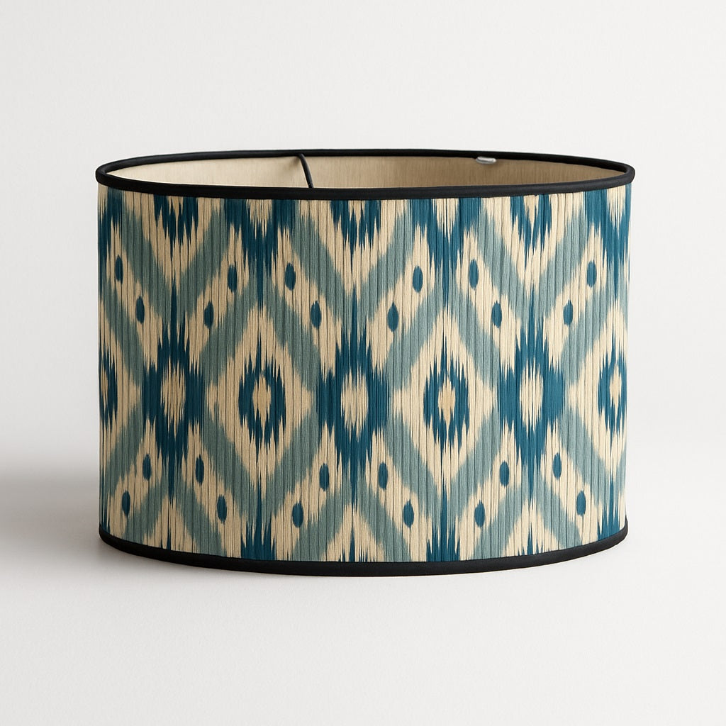 Abat-jour cylindrique à motif bleu graphique, abat-jour lampadaire design en tissu, style décoratif moderne