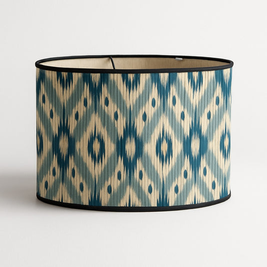Abat-jour cylindrique à motif bleu graphique, abat-jour lampadaire design en tissu, style décoratif moderne
