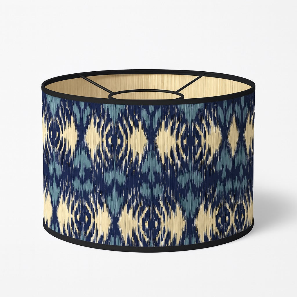 Abat-jour en bambou avec motifs bleus abstraits – style graphique chic, lumière tamisée, pour lampe ou suspension E27.