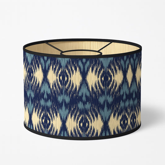 Abat-jour en bambou avec motifs bleus abstraits – style graphique chic, lumière tamisée, pour lampe ou suspension E27.