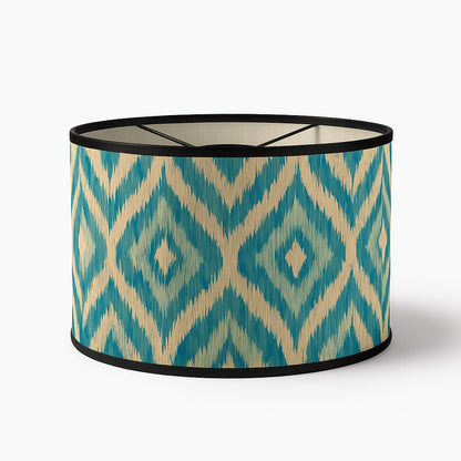 Abat-jour en bambou tressé aux motifs losanges turquoise – style naturel et lumineux, pour lampe ou suspension E27.