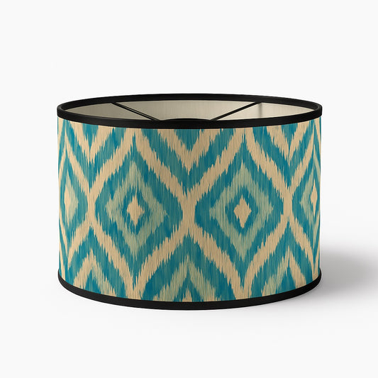 Abat-jour en bambou tressé aux motifs losanges turquoise – style naturel et lumineux, pour lampe ou suspension E27.