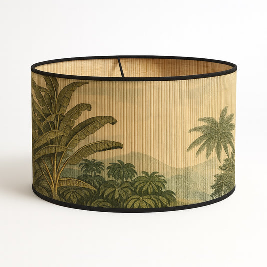 Abat-jour en bambou avec décor de forêt tropicale – ambiance naturelle et douce, pour suspension ou lampe E27.