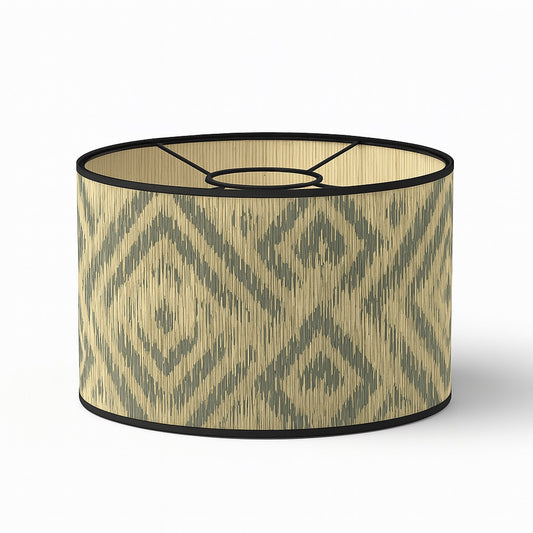 Abat-jour en bambou à motifs losanges vert olive – déco naturelle et lumière tamisée, pour lampe ou suspension culot E27.