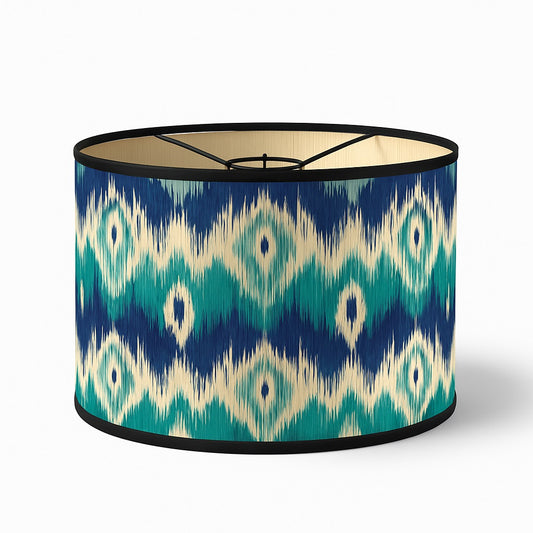 Abat-jour en bambou aux motifs bleu marine et turquoise – style océanique, pour suspension ou lampe culot E27.