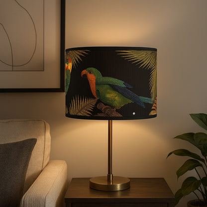Abat-jour lampadaire noir allumé à motif perroquet, abat-jour décoratif créant une ambiance chaleureuse