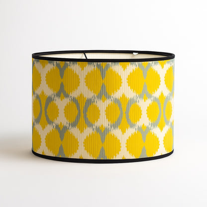 Abat-jour en bambou tressé aux motifs cercles jaunes et gris – design graphique, pour lampe ou suspension culot E27.
