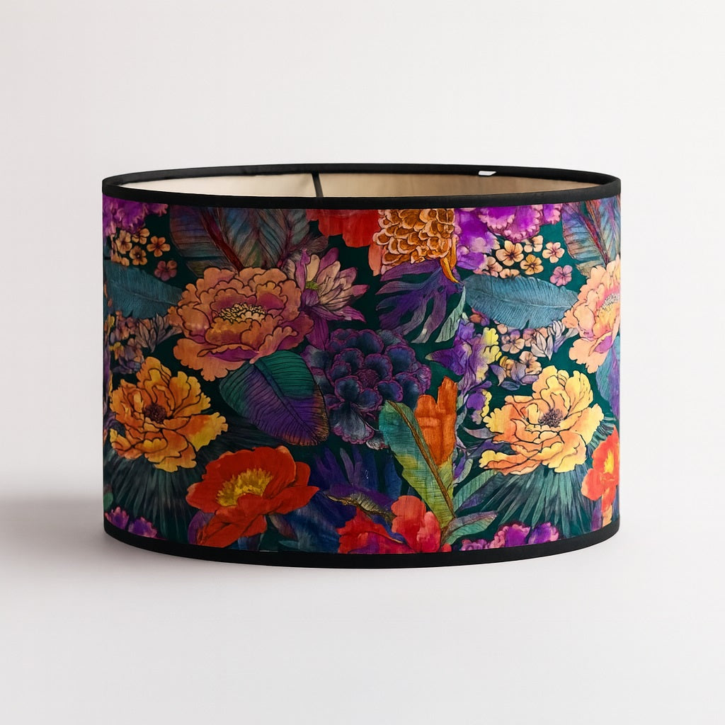 Abat jour Tambour en bambou - Violet flowers