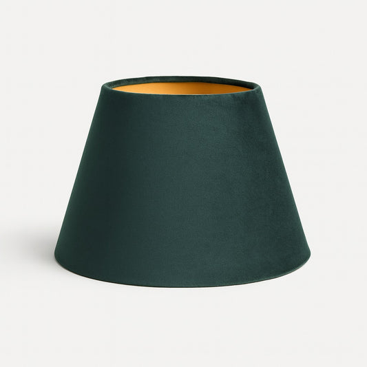 Abat-jour conique en velours vert foncé, élégant et raffiné, idéal pour une lampe de chevet ou un lampadaire.