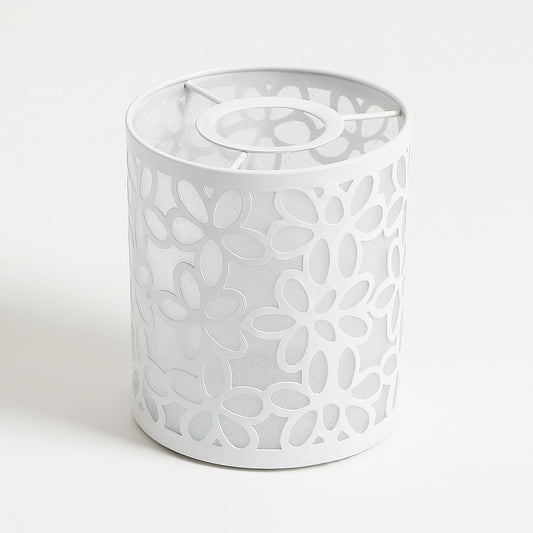 Abat-jour cylindrique blanc à motif floral ajouré, en métal, pour lampe ou suspension, style élégant et décoratif
