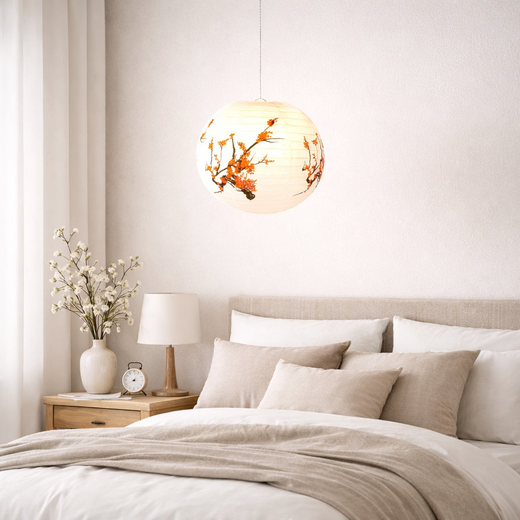 Abat-jour suspension en papier blanc motif sakura diffusant une lumière douce, abat-jour décoratif intérieur