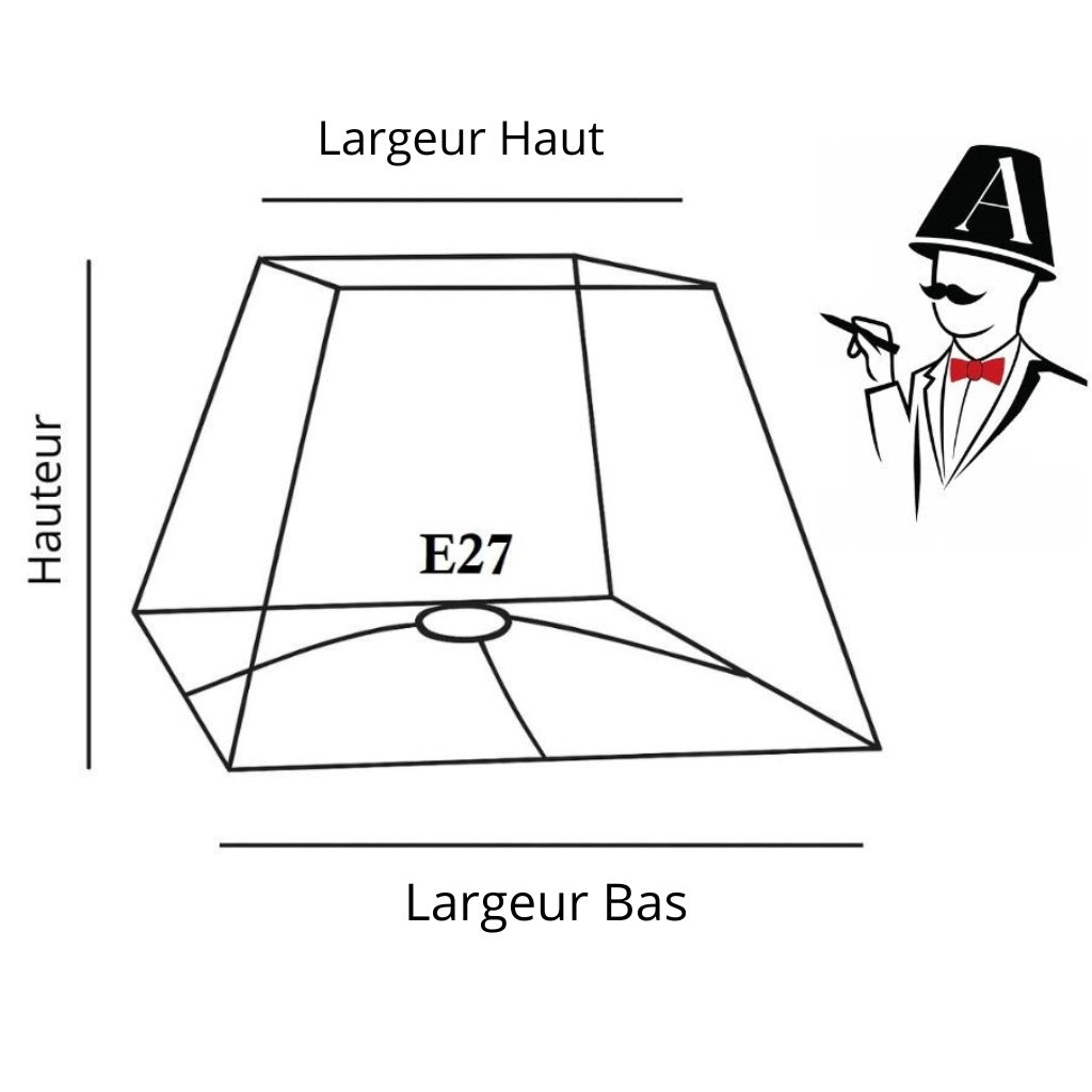 Mesure echnique d’un abat-jour pyramidal avec douille E27, part Mr abat-jour