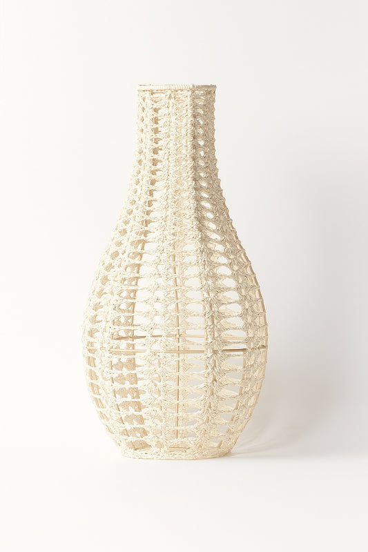 Abat-jour en corde tressée ivoire, forme bouteille, ajouré, compatible E27, pour suspension déco style bohème ou bord de mer.