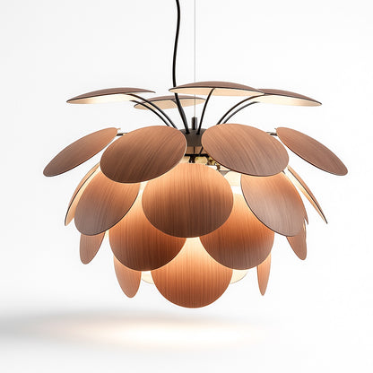 Suspension design en disques de bois superposés – éclairage G9 – style organique moderne diamètre 50 ou 60 cm