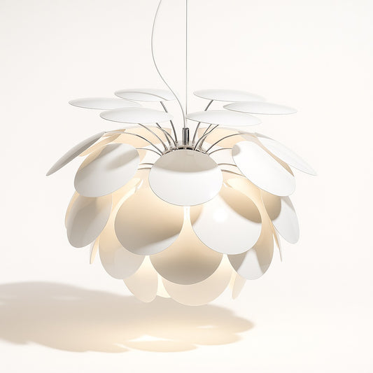 Suspension moderne en métal blanc avec disques effet pétales – design floral sculptural pour lampe – Ø 50 ou 60 cm