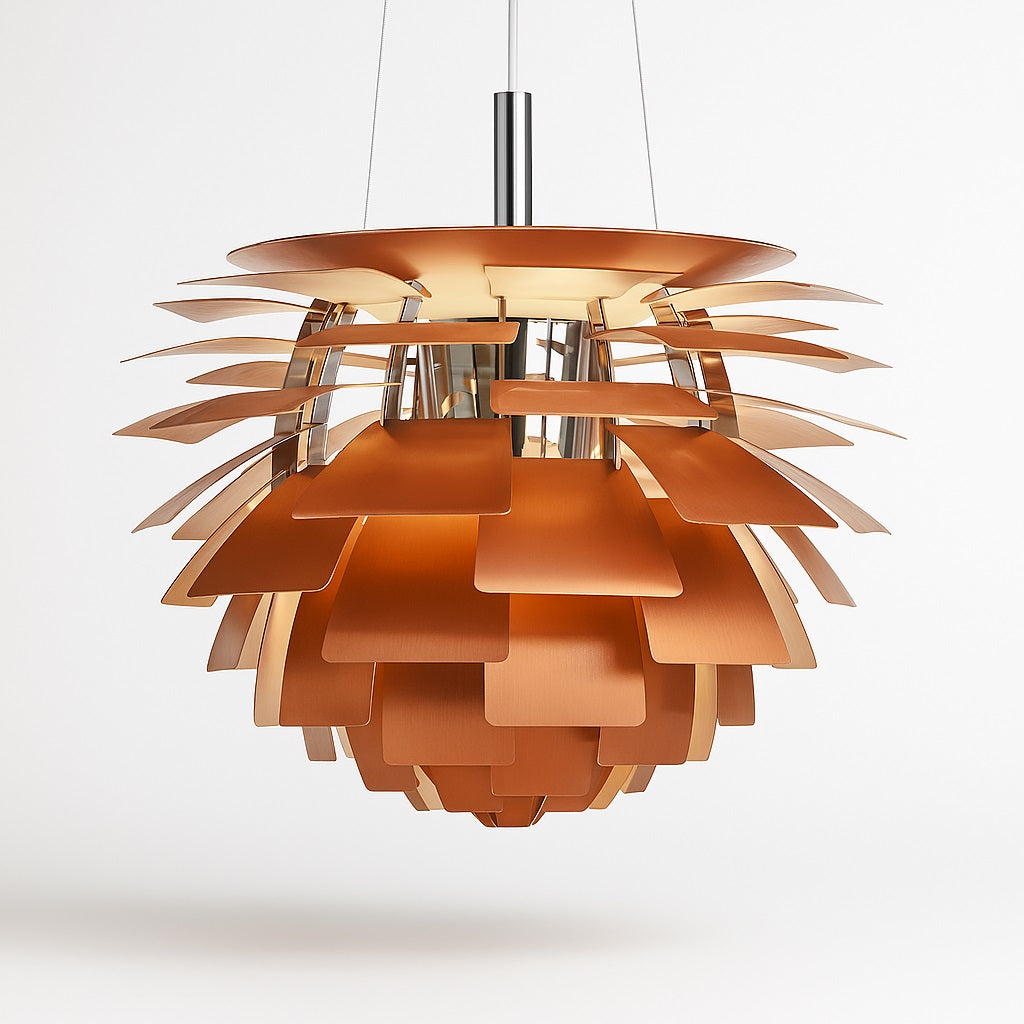 Abat-jour suspension design en métal cuivré, lumière douce, style pétales, lampe élégante pour culot E27