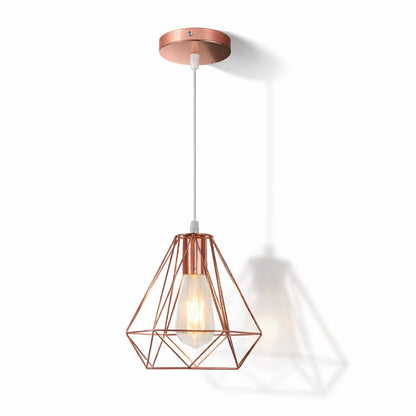 Abat-jour suspension métal cuivré Auréa, design géométrique élégant avec ampoule apparente, style chic