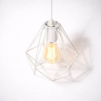 Abat-jour suspension métal Lumen blanc, structure géométrique élégante avec ampoule filament décorative