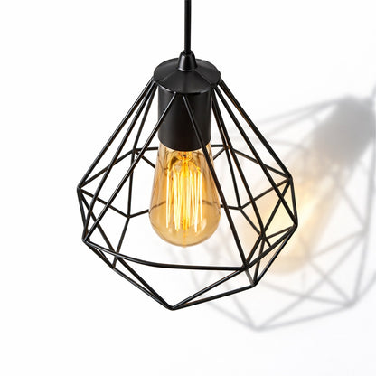 Abat-jour suspension métal Prisma, structure géométrique noire avec ampoule filament, style industriel chic