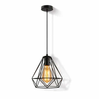 bat-jour suspension métal noir Prisma, design géométrique moderne avec ampoule apparente, idéal cuisine et îlot