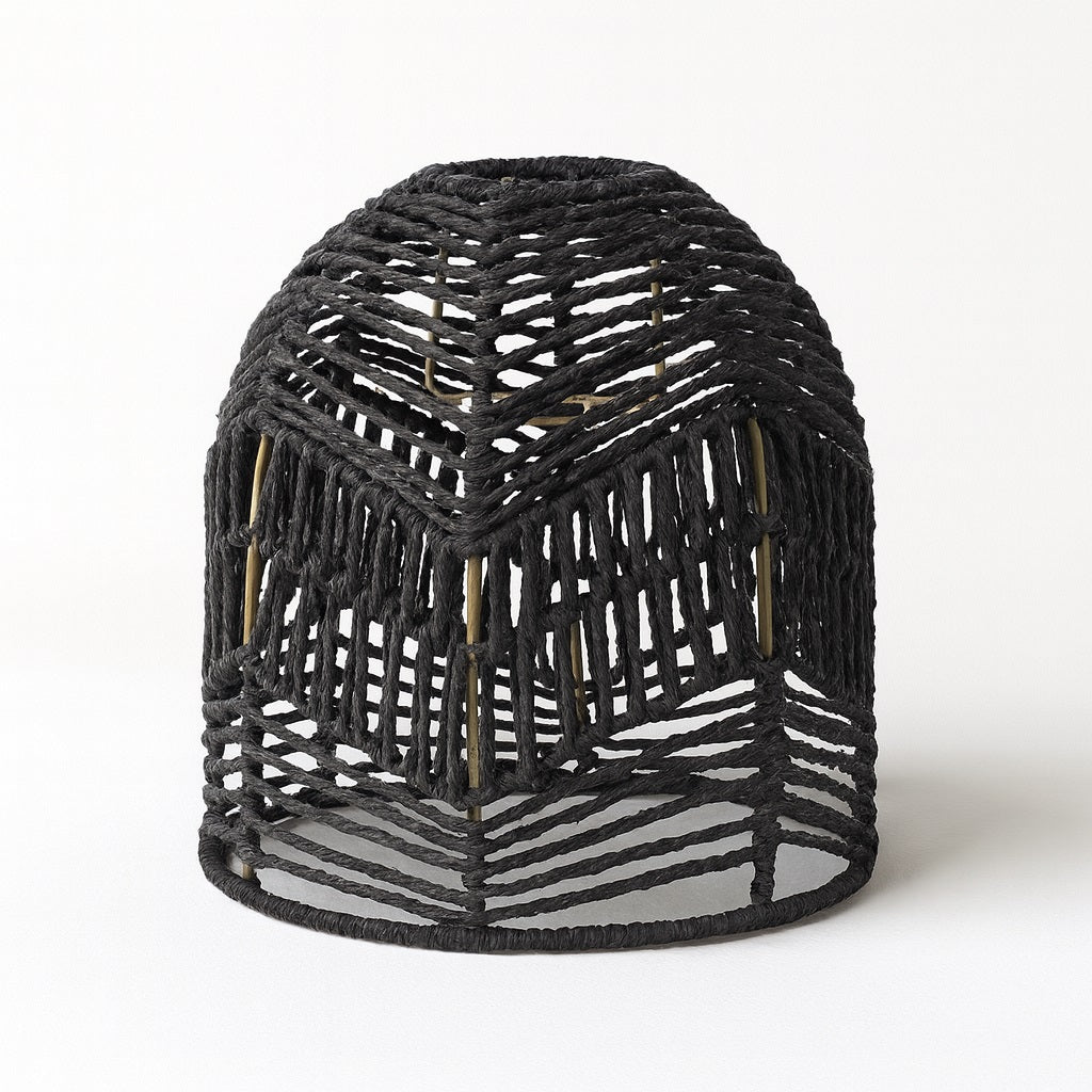 Abat-jour suspension en rotin noir tressé, abat-jour rotin artisanal au style graphique et contemporain