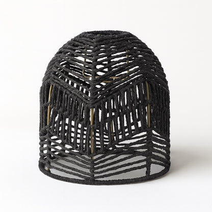 Abat-jour suspension en rotin noir tressé, abat-jour rotin artisanal au style graphique et contemporain