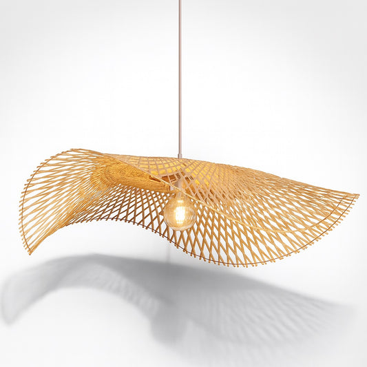 Abat-jour en rotin tressé suspendu, design organique et élégant, lumière douce pour intérieur moderne et chaleureux