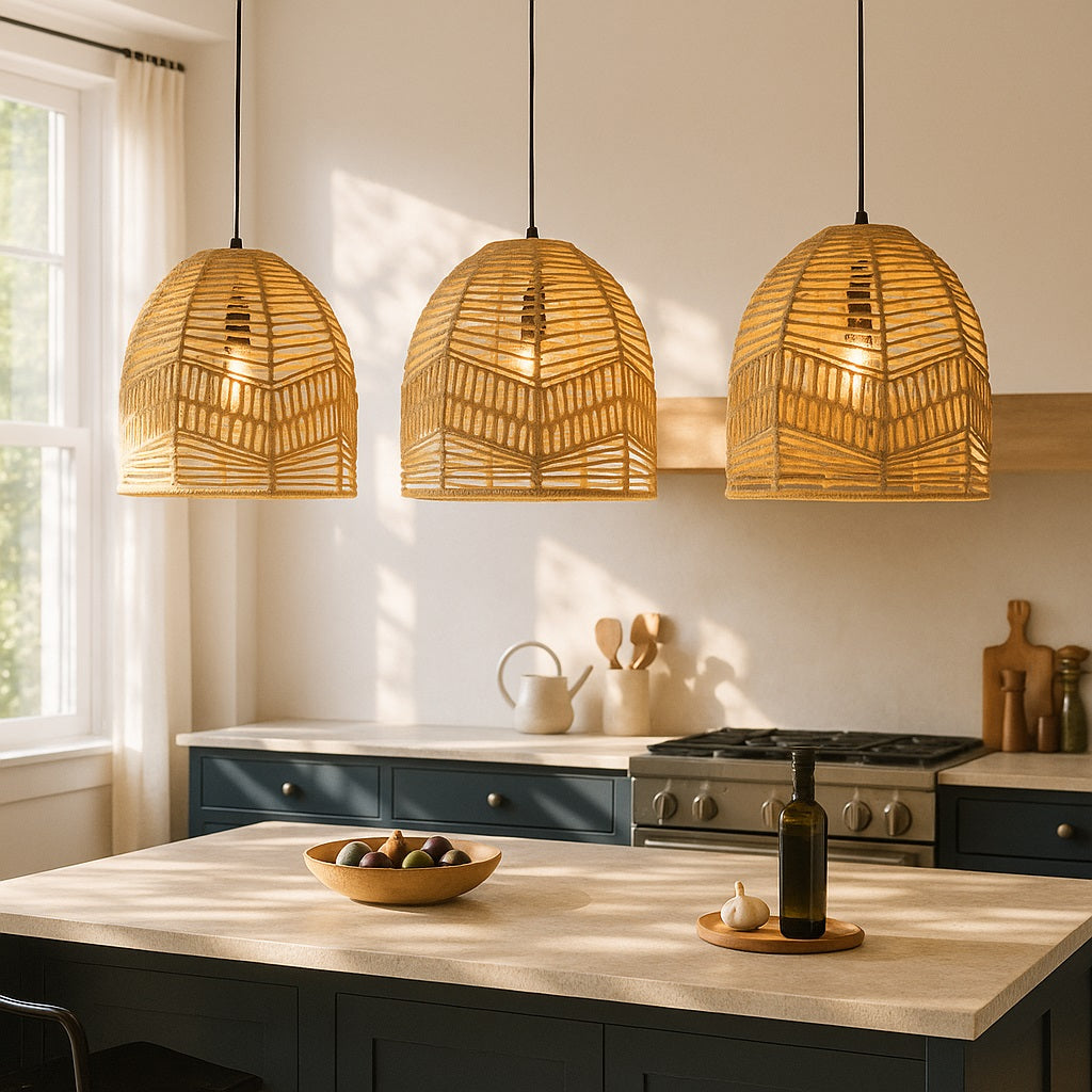 Abat-jour suspension rotin diffusant une lumière douce, abat-jour rotin pour ambiance chaleureuse