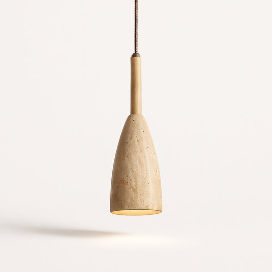 Suspension Alto en travertin et bois clair, forme élancée et design naturel, idéale pour éclairage minimaliste