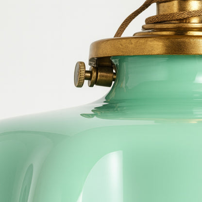 Abat-jour en verre vert menthe pour lampe suspension vintage, monture laiton et câble textile