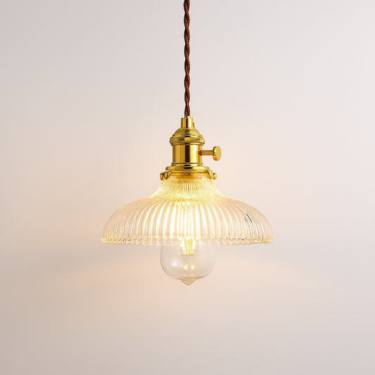 Abat jour en verre nervuré doré, suspension décorative élégante pour éclairage vintage et design