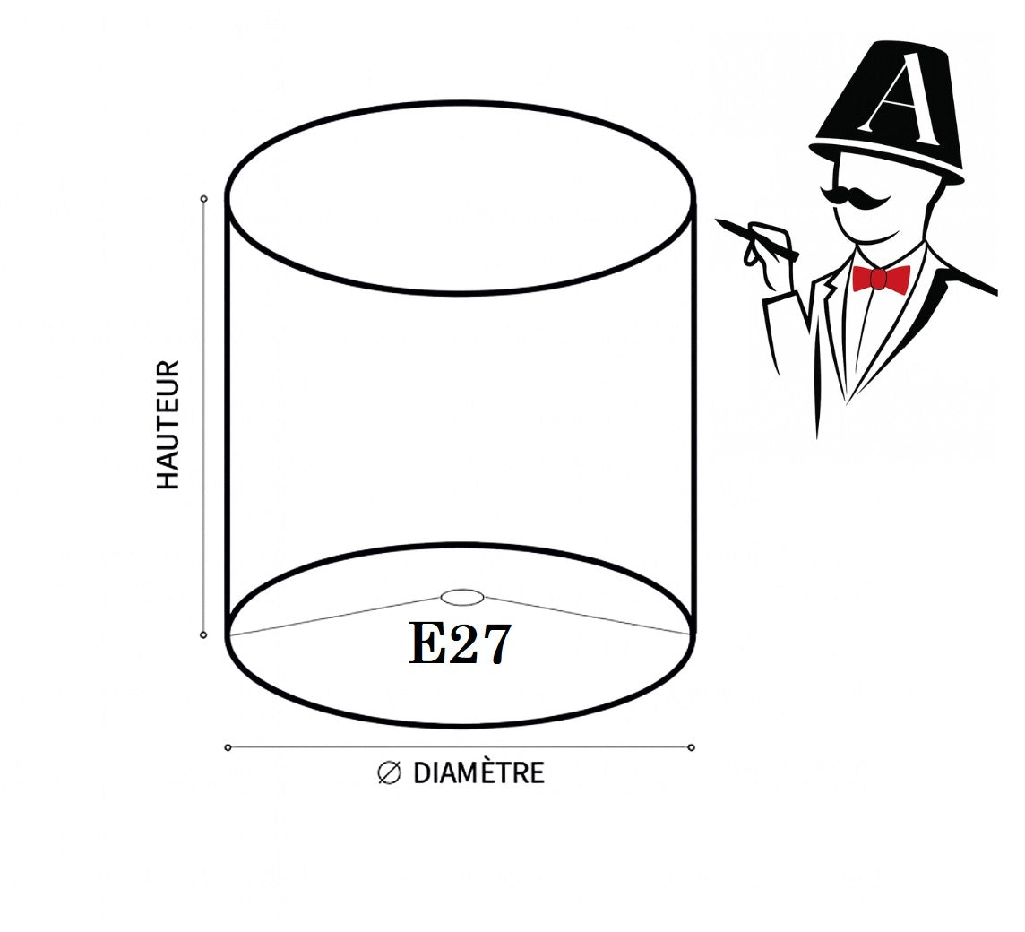 Schéma de mesure d’un abat-jour tambour E27 avec indication du diamètre et de la hauteur – Monsieur Abat-Jour.