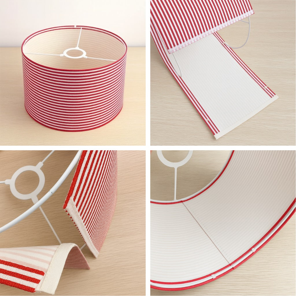 Différentes scene d'Abat-jour tambour rouge et blanc avec fixation métallique