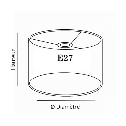 Schéma technique d’un abat-jour ovale, indiquant la hauteur et le diamètre à mesurer.