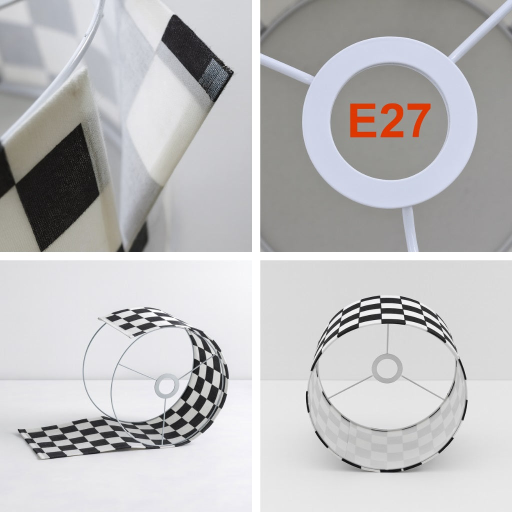 Fixation E27 de l’abat-jour pour lampadaire, support intérieur blanc et structure solide.
